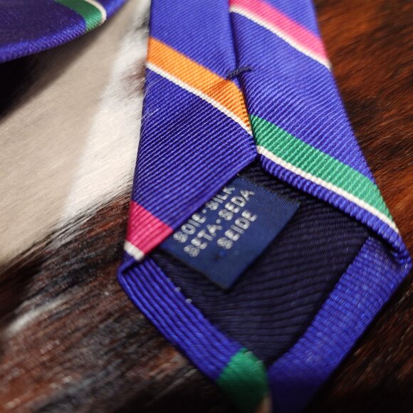 Breuer Blue, Red, Orange, Green, Shile Striped Silk Tie - Picture 4 of 4